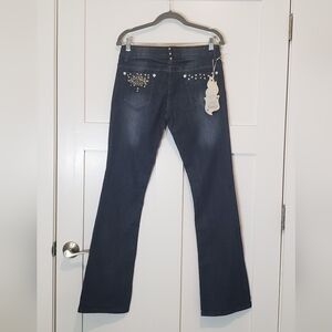 LIUCE'S Jeans Boot Cut Midrise Stretch Darkwash Whiskering Fading New Sz 11 JRS